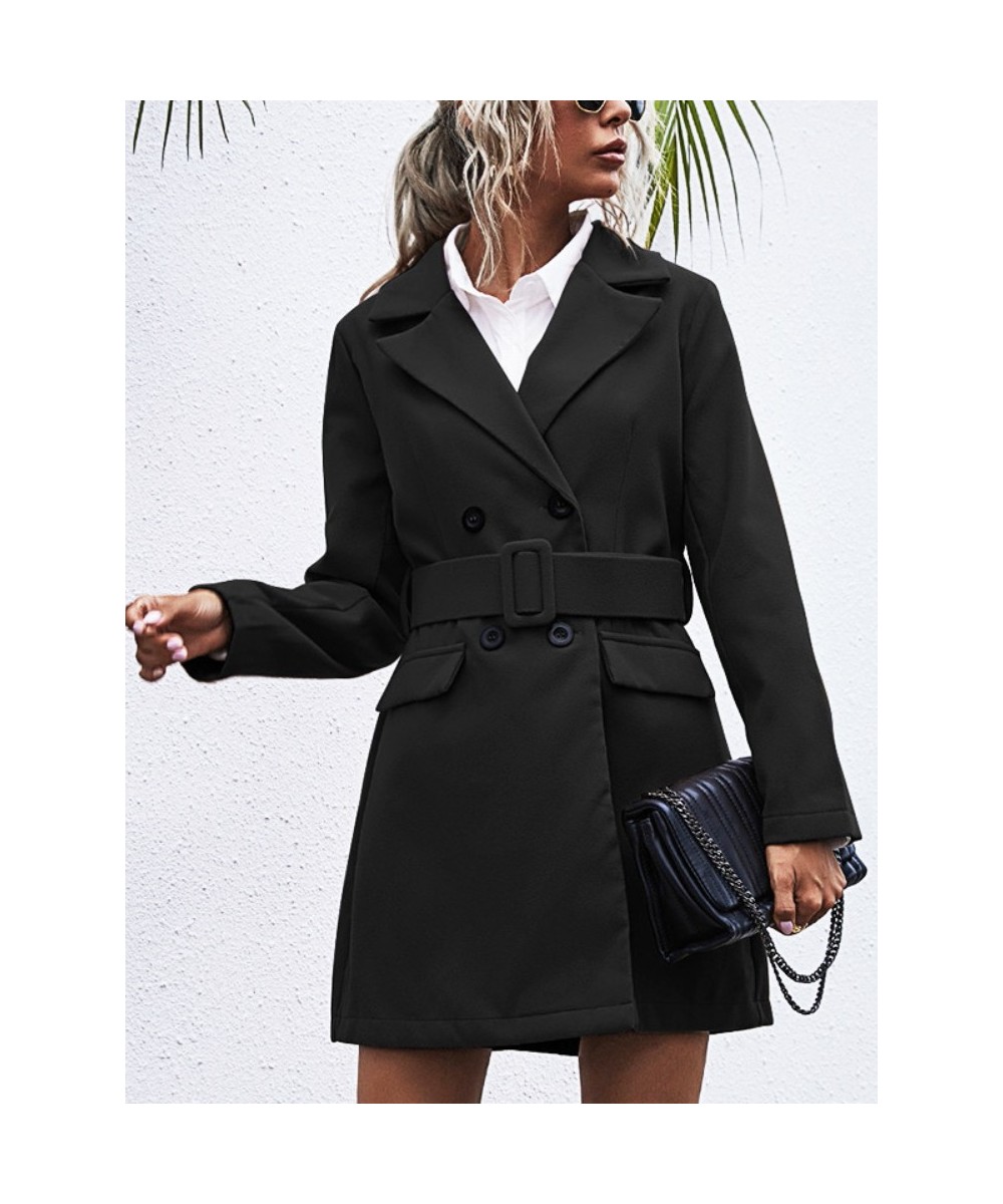 Woman Winter 2022 Fashion Solid Color Double Breasted Belt Temperament Trench Coat for Women Clothing Overcoat Female Tops $5...