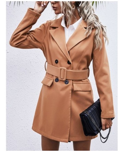 Woman Winter 2022 Fashion Solid Color Double Breasted Belt Temperament Trench Coat for Women Clothing Overcoat Female Tops $5...