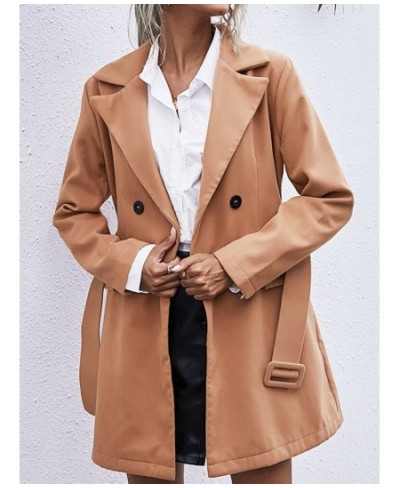 Woman Winter 2022 Fashion Solid Color Double Breasted Belt Temperament Trench Coat for Women Clothing Overcoat Female Tops $5...