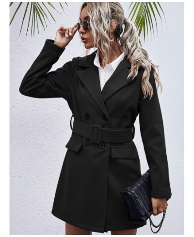 Woman Winter 2022 Fashion Solid Color Double Breasted Belt Temperament Trench Coat for Women Clothing Overcoat Female Tops $5...