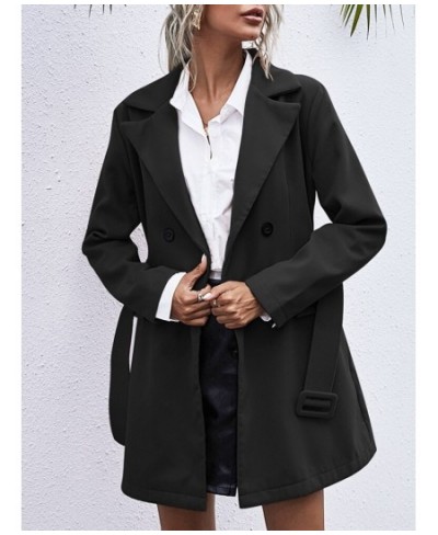 Woman Winter 2022 Fashion Solid Color Double Breasted Belt Temperament Trench Coat for Women Clothing Overcoat Female Tops $5...