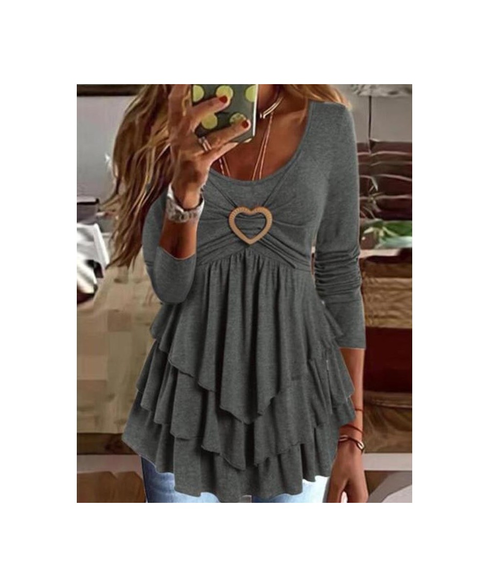 New Women's Shirt Fashion Crew Neck Heart Ring Decorative Layered Ruffle Top Harajuku Casual T-Shirt Street Wear $33.27 - Top...