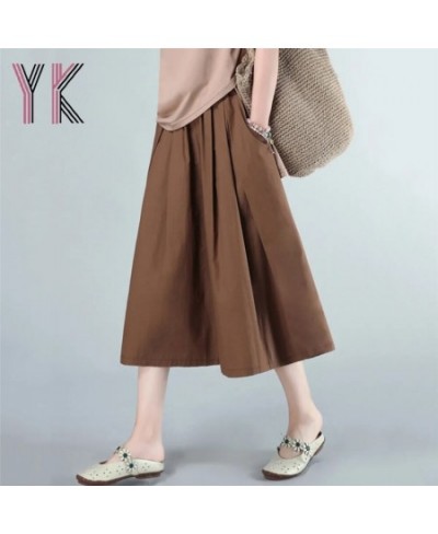 Plus Size 5XL Pleated Pocket Wide Leg Skirt Pant Korean Loose Solid Color Mom Culotte Office Lady Daily Skirts Simple $38.71 ...