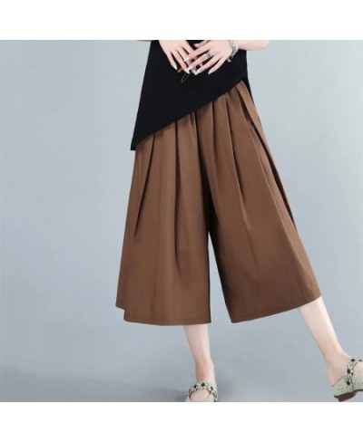 Plus Size 5XL Pleated Pocket Wide Leg Skirt Pant Korean Loose Solid Color Mom Culotte Office Lady Daily Skirts Simple $38.71 ...