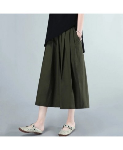 Plus Size 5XL Pleated Pocket Wide Leg Skirt Pant Korean Loose Solid Color Mom Culotte Office Lady Daily Skirts Simple $38.71 ...