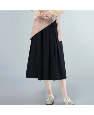 Plus Size 5XL Pleated Pocket Wide Leg Skirt Pant Korean Loose Solid Color Mom Culotte Office Lady Daily Skirts Simple $38.71 ...