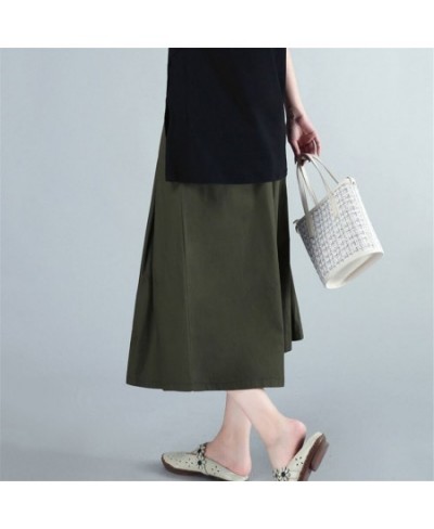 Plus Size 5XL Pleated Pocket Wide Leg Skirt Pant Korean Loose Solid Color Mom Culotte Office Lady Daily Skirts Simple $38.71 ...