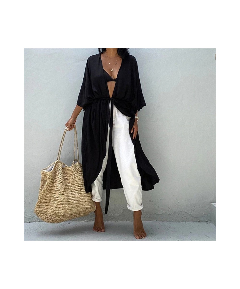 Beach Cover Up Kimono Women Summer 2023 New Pareo Swimsuit Cape Solid Bohemian Tunic Dresses Bathing Suits $35.61 - Swimsuit