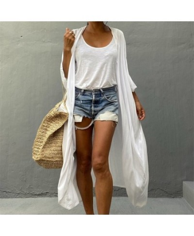 Beach Cover Up Kimono Women Summer 2023 New Pareo Swimsuit Cape Solid Bohemian Tunic Dresses Bathing Suits $35.61 - Swimsuit