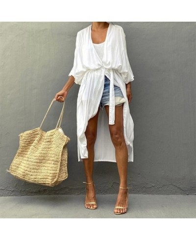 Beach Cover Up Kimono Women Summer 2023 New Pareo Swimsuit Cape Solid Bohemian Tunic Dresses Bathing Suits $35.61 - Swimsuit