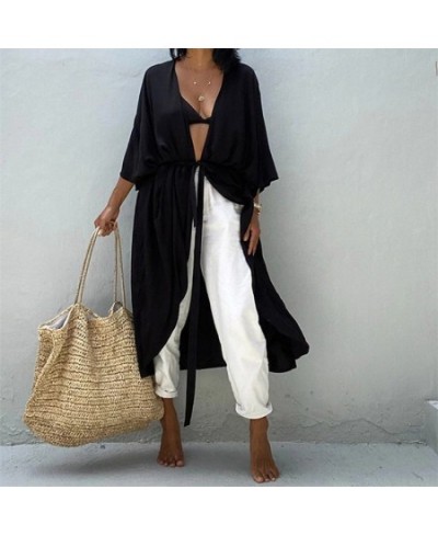 Beach Cover Up Kimono Women Summer 2023 New Pareo Swimsuit Cape Solid Bohemian Tunic Dresses Bathing Suits $35.61 - Swimsuit