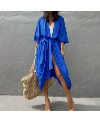 Beach Cover Up Kimono Women Summer 2023 New Pareo Swimsuit Cape Solid Bohemian Tunic Dresses Bathing Suits $35.61 - Swimsuit