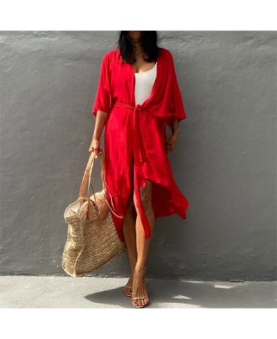 Beach Cover Up Kimono Women Summer 2023 New Pareo Swimsuit Cape Solid Bohemian Tunic Dresses Bathing Suits $35.61 - Swimsuit