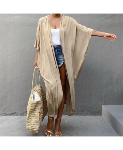 Beach Cover Up Kimono Women Summer 2023 New Pareo Swimsuit Cape Solid Bohemian Tunic Dresses Bathing Suits $35.61 - Swimsuit