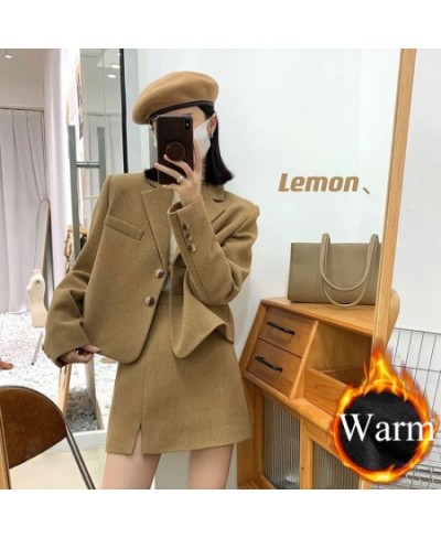 Vintage Thick Woolen Skirts Blazer Outfits Office Women Solid Short Suit Coat and Mini A-line Conjuntos De Falda Two Piece Se...