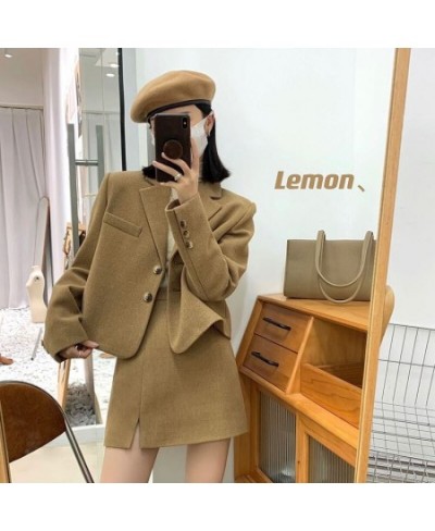 Vintage Thick Woolen Skirts Blazer Outfits Office Women Solid Short Suit Coat and Mini A-line Conjuntos De Falda Two Piece Se...