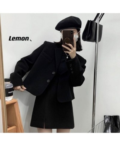 Vintage Thick Woolen Skirts Blazer Outfits Office Women Solid Short Suit Coat and Mini A-line Conjuntos De Falda Two Piece Se...