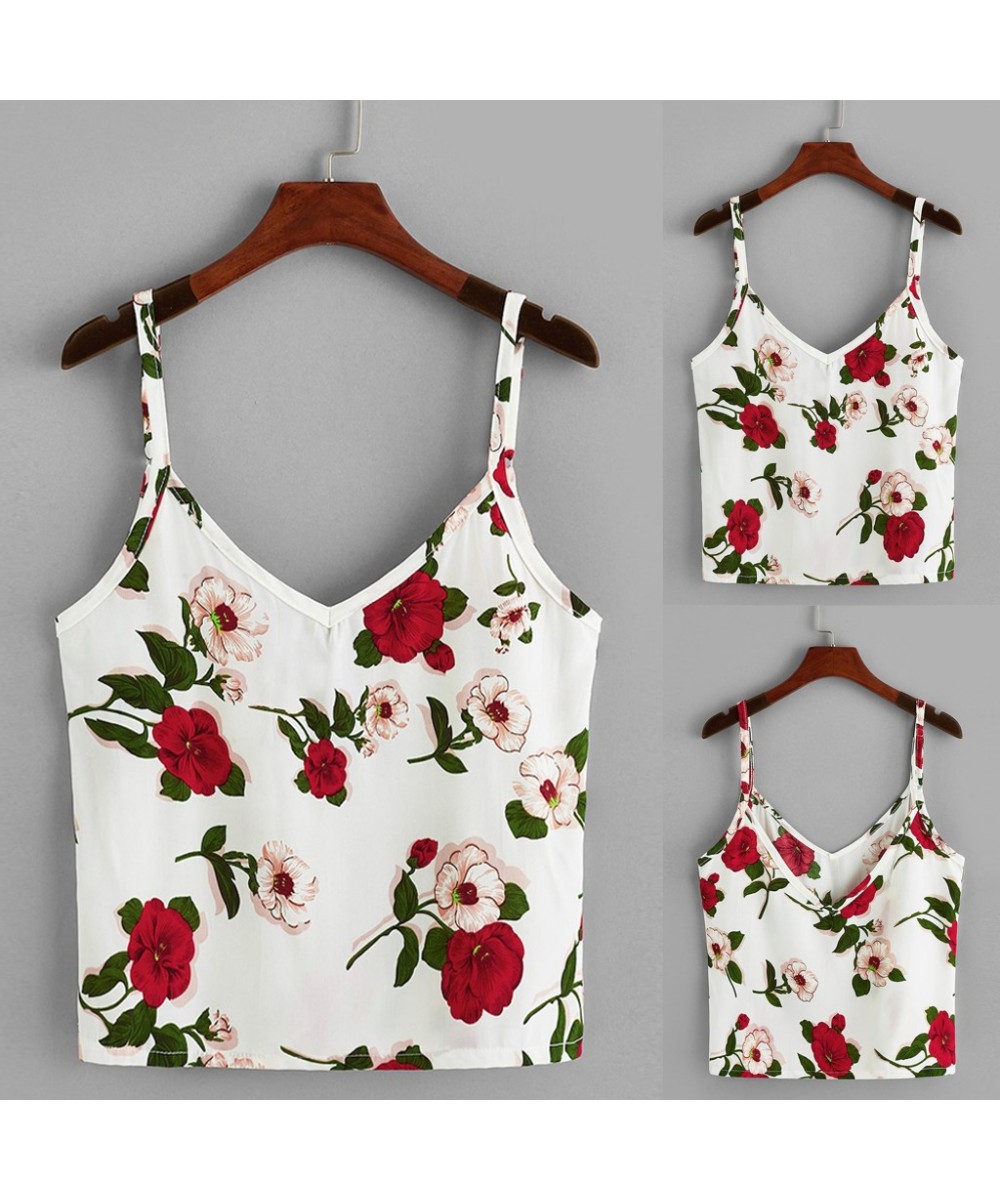 Womens Fashion Sleeveless V-Neck Floral Print Tank Tops Vest $46.32 - Underwear