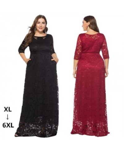 2023 Plus Size Lace Evening Party Dress High Quality Women Elegant Black Burgundy Formal Wedding Guest Dress $61.04 - Plus Si...