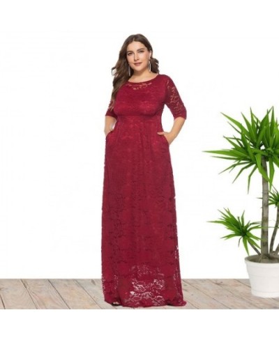 2023 Plus Size Lace Evening Party Dress High Quality Women Elegant Black Burgundy Formal Wedding Guest Dress $61.04 - Plus Si...