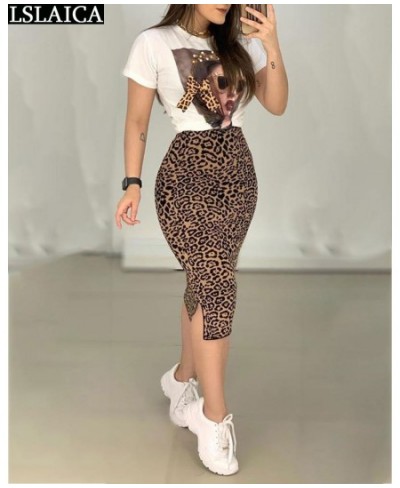 Two Peice Set For Women Casual O-Neck T Shirt& Skirt Set Fashion Leopard Print Office Women Set Elegance Skinny Ropa Femenina...