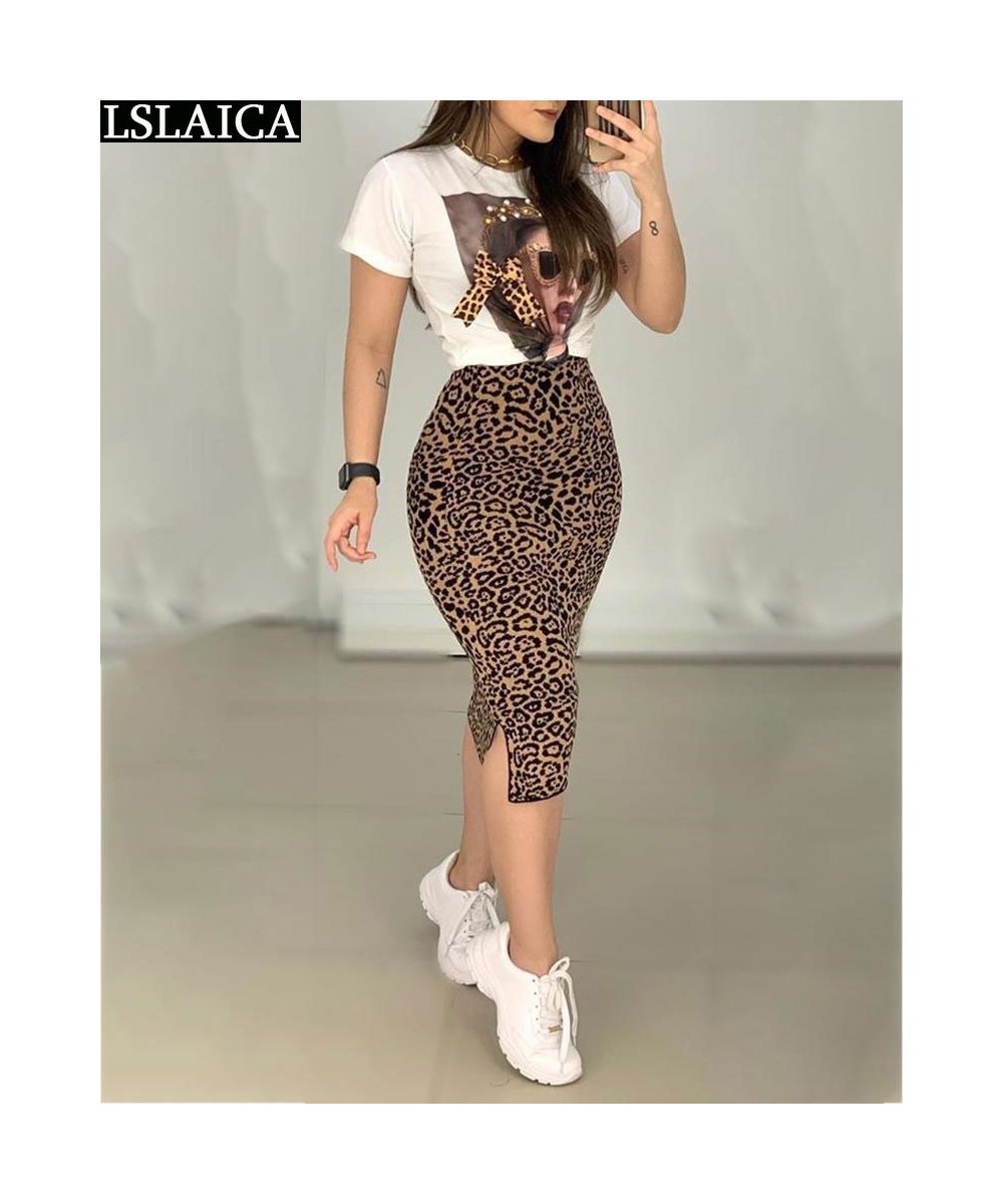 Two Peice Set For Women Casual O-Neck T Shirt& Skirt Set Fashion Leopard Print Office Women Set Elegance Skinny Ropa Femenina...