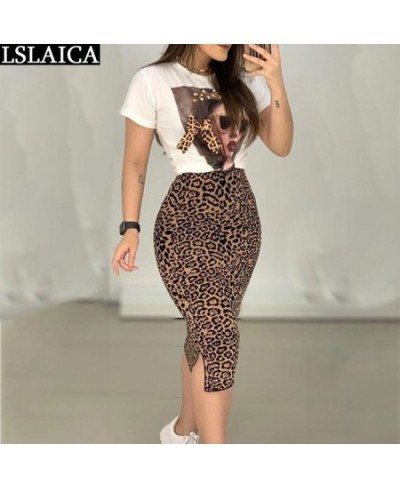 Two Peice Set For Women Casual O-Neck T Shirt& Skirt Set Fashion Leopard Print Office Women Set Elegance Skinny Ropa Femenina...