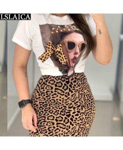 Two Peice Set For Women Casual O-Neck T Shirt& Skirt Set Fashion Leopard Print Office Women Set Elegance Skinny Ropa Femenina...