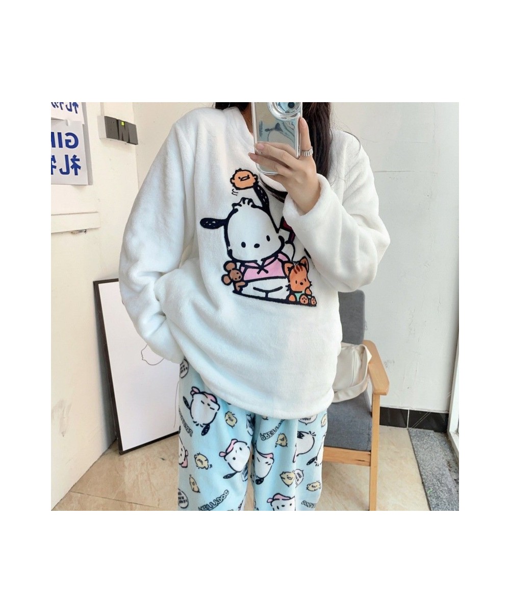 Pochacco New Flannel Home Clothes Y2k Kawaii Pullover Tops Loose Trousers 2 Piece Suits Women Plush Pajamas Matching Set $66....