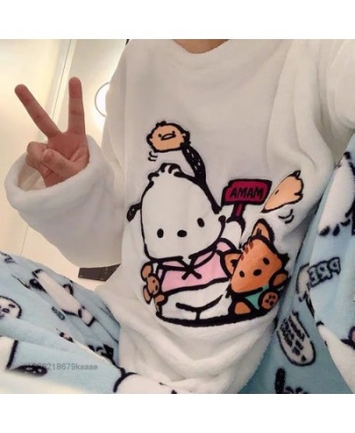 Pochacco New Flannel Home Clothes Y2k Kawaii Pullover Tops Loose Trousers 2 Piece Suits Women Plush Pajamas Matching Set $66....