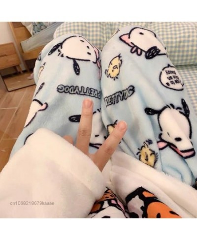 Pochacco New Flannel Home Clothes Y2k Kawaii Pullover Tops Loose Trousers 2 Piece Suits Women Plush Pajamas Matching Set $66....