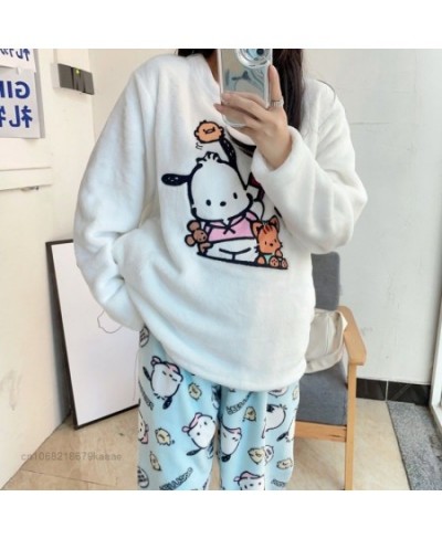 Pochacco New Flannel Home Clothes Y2k Kawaii Pullover Tops Loose Trousers 2 Piece Suits Women Plush Pajamas Matching Set $66....