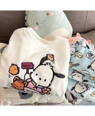 Pochacco New Flannel Home Clothes Y2k Kawaii Pullover Tops Loose Trousers 2 Piece Suits Women Plush Pajamas Matching Set $66....