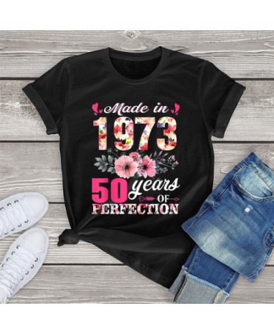 Born In 1973 Floral 50 Years Old Birthday 50th Gift Women T-Shirt Printed Top Unisex Femme Casual Tee Streetwear $19.15 - Wom...