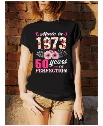 Born In 1973 Floral 50 Years Old Birthday 50th Gift Women T-Shirt Printed Top Unisex Femme Casual Tee Streetwear $19.15 - Wom...