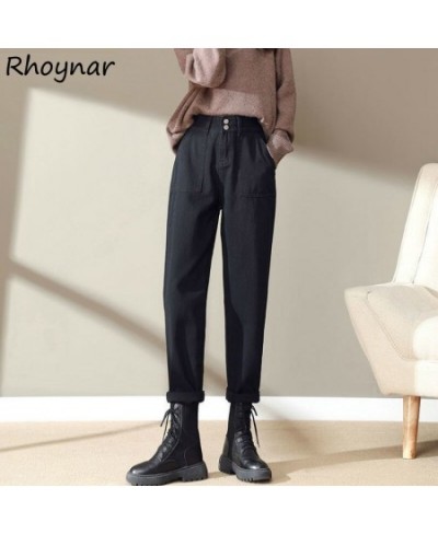 Jeans Women Winter Aesthetic Harem Trousers Female Solid Streetwear All-match Casual Slim Chic Ulzzang Clothing Cozy Vintage ...