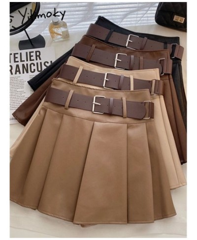 Pleated Leather Mini Skirts For Women 2022 Autumn Winter Korean Fashion Vintage Chic Ladies Black Pu Skirts With Belt $48.58 ...