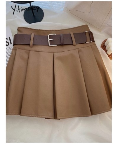 Pleated Leather Mini Skirts For Women 2022 Autumn Winter Korean Fashion Vintage Chic Ladies Black Pu Skirts With Belt $48.58 ...