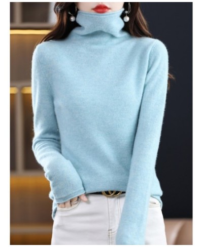 100% Pure Wool Women Sweater Autumn Winter Fashion Pile Collar Pullover Cashmere Sweater Casual Long-sleeved Knitted Tops $50...