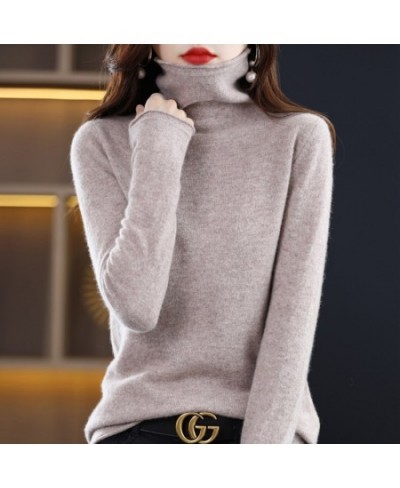 100% Pure Wool Women Sweater Autumn Winter Fashion Pile Collar Pullover Cashmere Sweater Casual Long-sleeved Knitted Tops $50...