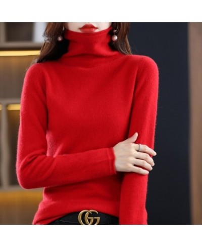 100% Pure Wool Women Sweater Autumn Winter Fashion Pile Collar Pullover Cashmere Sweater Casual Long-sleeved Knitted Tops $50...