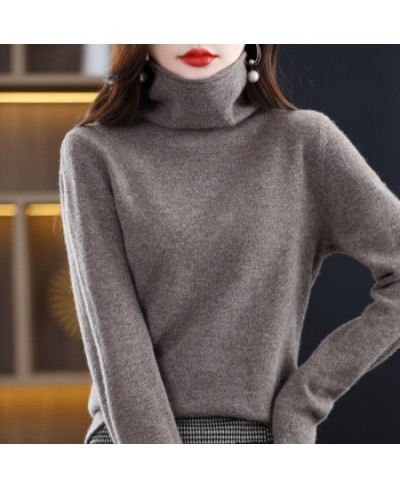 100% Pure Wool Women Sweater Autumn Winter Fashion Pile Collar Pullover Cashmere Sweater Casual Long-sleeved Knitted Tops $50...