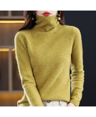 100% Pure Wool Women Sweater Autumn Winter Fashion Pile Collar Pullover Cashmere Sweater Casual Long-sleeved Knitted Tops $50...