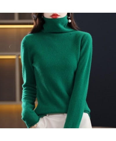 100% Pure Wool Women Sweater Autumn Winter Fashion Pile Collar Pullover Cashmere Sweater Casual Long-sleeved Knitted Tops $50...