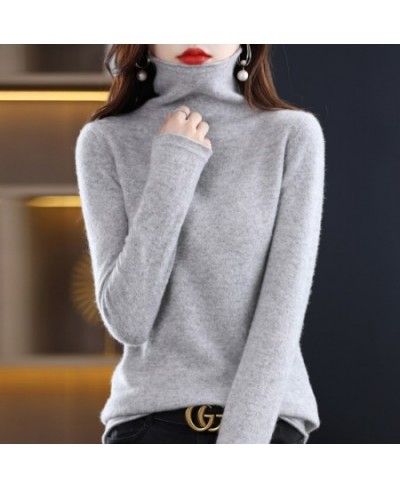 100% Pure Wool Women Sweater Autumn Winter Fashion Pile Collar Pullover Cashmere Sweater Casual Long-sleeved Knitted Tops $50...