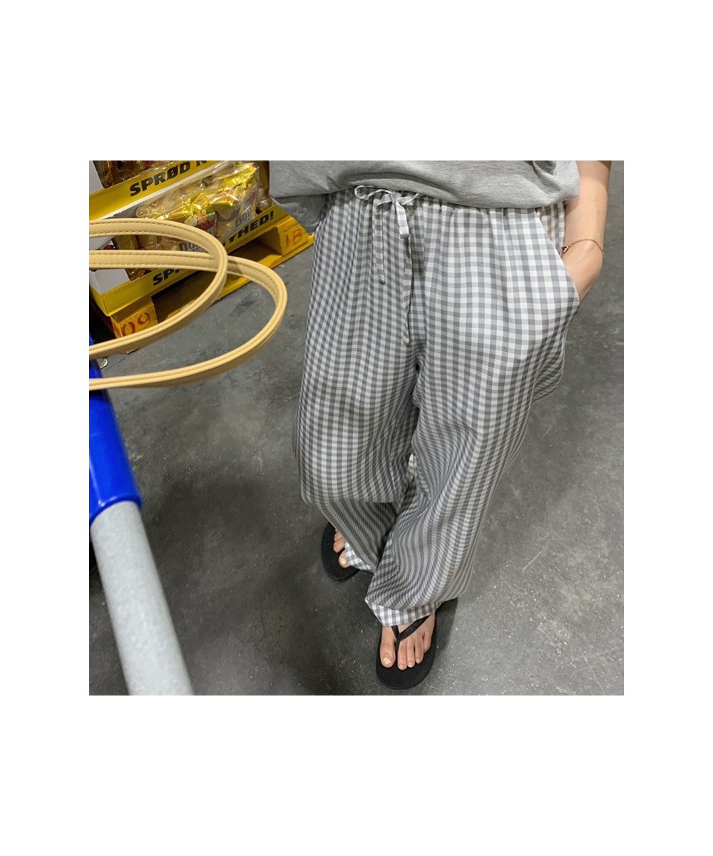 Plaid Sleep Bottoms Women Design Drawstring Straight Trousers Trendy Teens Japanese Style Empire Harajuku Sleepwear Causal $2...