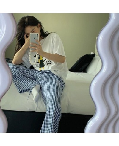 Plaid Sleep Bottoms Women Design Drawstring Straight Trousers Trendy Teens Japanese Style Empire Harajuku Sleepwear Causal $2...