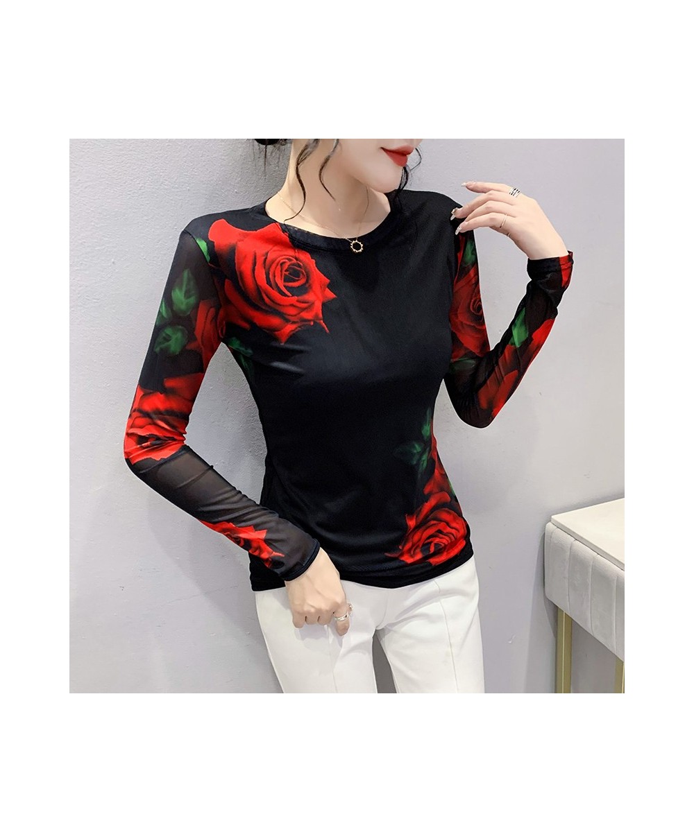 Autumn/winter Fashion Screen Printing Positioning Flower Long Sleeve Round Neck Slim Bottom Top T Shirt for Women $32.76 - To...