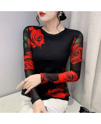 Autumn/winter Fashion Screen Printing Positioning Flower Long Sleeve Round Neck Slim Bottom Top T Shirt for Women $32.76 - To...