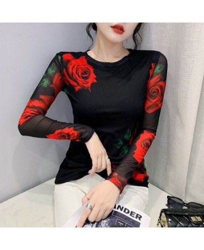 Autumn/winter Fashion Screen Printing Positioning Flower Long Sleeve Round Neck Slim Bottom Top T Shirt for Women $32.76 - To...